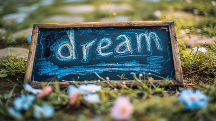 Dream - Inspiring word written on a blackboard Gen AI
