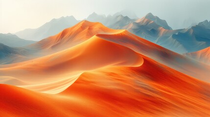 Wall Mural -  a painting of a desert landscape with a mountain range in the background and a blue sky in the foreground.