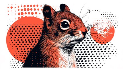 Poster - A drawing of a squirrel with dots and red lines on it, AI