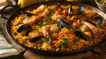 a plate of seafood and rice