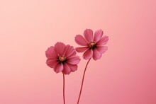 Two Pink Flowers On A Pink Background