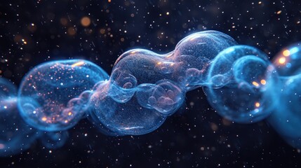 Sticker -  a group of bubbles floating next to each other on a black background in the middle of a series of bubbles.