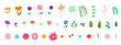 Set of cute hand drawn colorful vector flowers and leaves for summer patterns, spring greeting card design, logo, banner