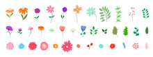 Set Of Cute Hand Drawn Colorful Vector Flowers And Leaves For Summer Patterns, Spring Greeting Card Design, Logo, Banner