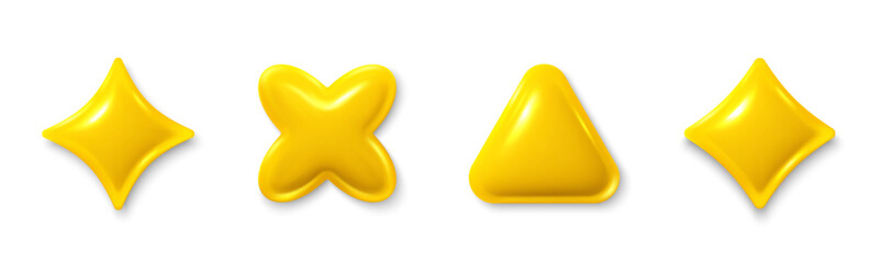 set of yellow different 3d shapes. stars, triangle glossy elements. realistic 3d design cartoon styl