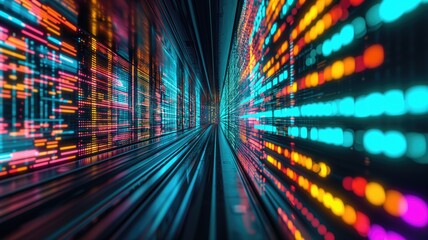 Wall Mural - colorful and vibrant visualization of a data tunnel in a futuristic setting
