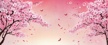 Abstract Spring Banner With Pink Cherry Blossoms