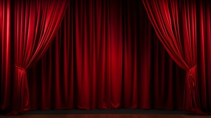 Theater red Velvet Curtains with lights and shadows. Magic theater stage