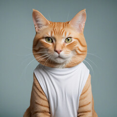 Ginger Cat Fashion Portrait in T-Shirt