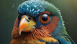 Vivid bird with big eye in photorealistic surreal style