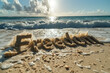 Freedom - Word written on beach sand, symbolizing ultimate freedom Gen AI