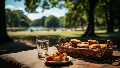 Canvas Print - Picnic in the meadow, enjoying nature freshness generated by AI