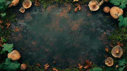 Sticker - Mushrooms and fallen leaves on the damp forest floor.