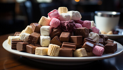 Sticker - Indulgent gourmet dessert, a stack of chocolate fudge generated by AI