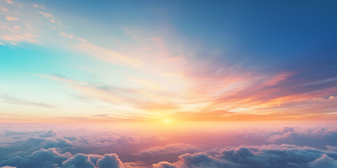 Wall Mural - abstract gradient sunrise in the sky with cloud and blue mix orange natural background.