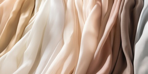 Wall Mural - Soft Draped Fabrics In A Warm Palette Of Cream, Tan, And Beige. Luxury Satin Textile. Generative AI