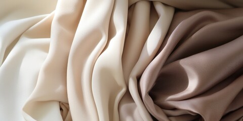 Wall Mural - Elegant Wave Satin Fabric in Gradient Shades. Neutral Silk Cloth. Generative AI