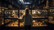 Exhibit Organization: Female Museum Curator Arranging Artifacts