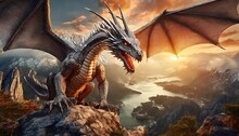 Gorgeous Fantasy Red Dragon Art - Digital Illustration