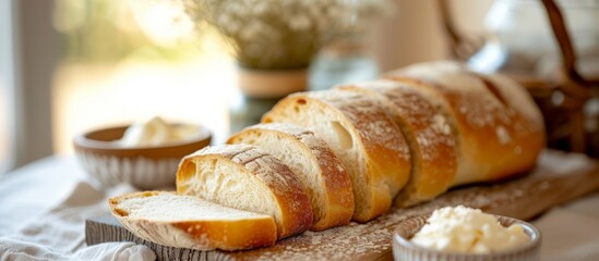 Canvas Print - Lard-spread bread on a bright backdrop.