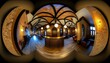 full spherical seamless hdri 360 panorama in interior stylish vintage loft nightclub bar with brick wall and neon light in equirectangular projection. VR content