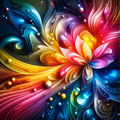 Wall Mural - abstract flower texture computer wallpaper and background with waves and curves in vivid colors. art