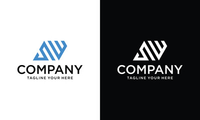 Wall Mural - Initial letter SW triangle uppercase monogram logo.on a black and white background.