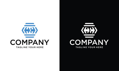Wall Mural - Blue polygon shape logo vector symbol icon on a black and white background.
