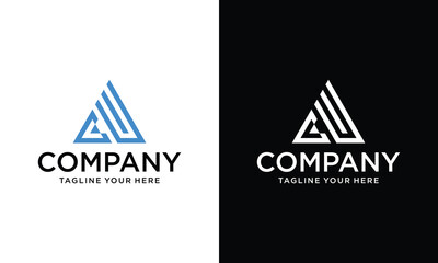 Wall Mural - Letter CU Triangle Logo Design on a black and white background.
