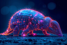 Armadillo .Digital Wireframe Polygon Illustration. Line And Dots Technology