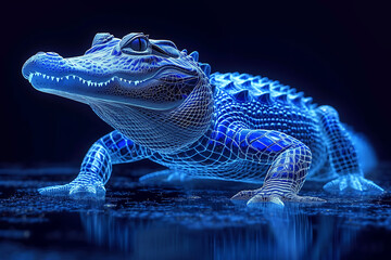 Wall Mural - Alligator . Digital wireframe polygon illustration. technology of lines and points.