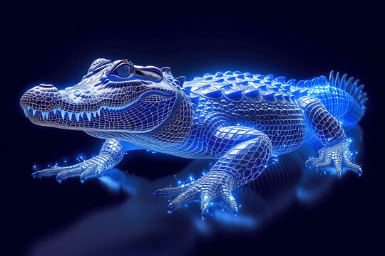 crocodile Digital wireframe polygon illustration. technology of lines and points.
