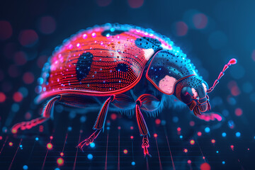 Wall Mural - ladybug. Digital wireframe polygon illustration. technology of lines and points.
