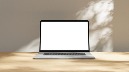 Wall Mural - blank close up laptop mock up with white screen - for text and design template, laptop with white em