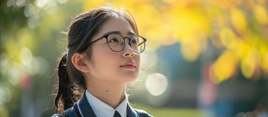 Canvas Print - Asian student in glasses and uniform.