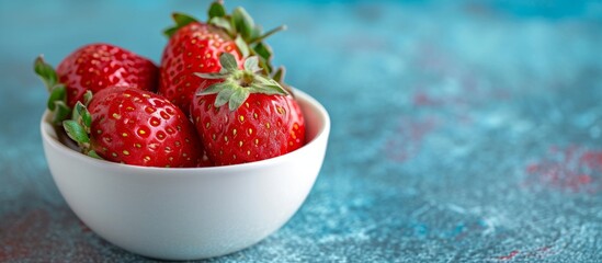 Poster - Bright background showcases a white bowl with a fresh strawberry.