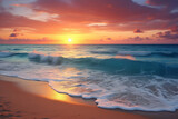 Fototapeta Zachód słońca - A serene beachscape with a sunset horizon. AI Generative