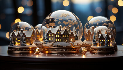 Sticker - Winter celebration snow illuminated night, Christmas decoration backgrounds  generated by AI