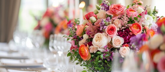 Poster - Floral arrangements for tables at weddings, including guests and the couple