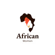 African woman wearing head cloth or dhuku with African continent shape design in flat vector logo design style