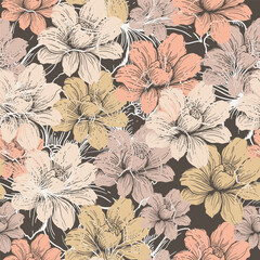  Seamless patterns. A set of summer flowers is a simple flat modern pattern. A collection of floral textures for textiles and fashion design. Botanical print.