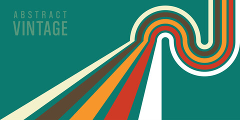 Retro perspective lines background. Vintage colourful stripes banne