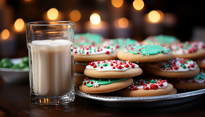 Canvas Print - Homemade cookie on rustic table, a sweet temptation generated by AI