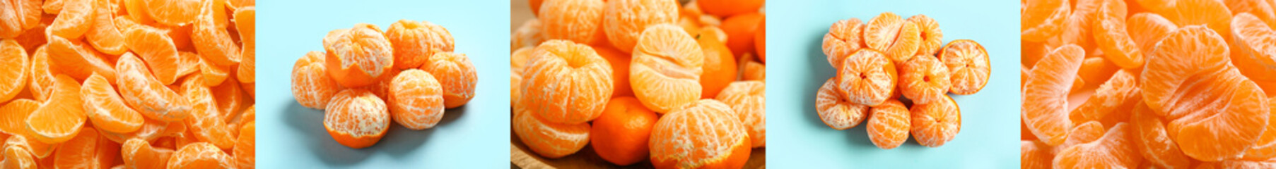 Wall Mural - Collage of fresh peeled tangerines