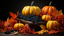 Autumn Harvest Pumpkin, Leaf, Gourd, Decoration, Orange, Yellow Generated By AI