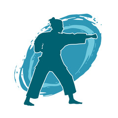 Silhouette of a slim female doing martial art pose. Silhouette of a martial art woman in action pose.
