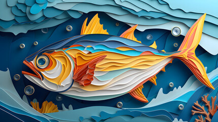 Wall Mural -  International Tuna Day, 2 May, Vector Illustration Of Tuna Fish On Isolated Background, World Sea Life Day, World Fish Day, World Ocean Day, Generative Ai