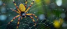 Trichonephila Clavipes, Known As The Banana Spider, Is A Large North American Female Golden Silk Orb Weaver Viewed Dorsally.