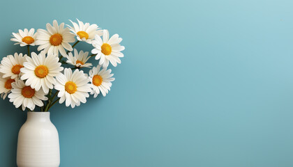 Wall Mural - Freshness of summer daisy bouquet in blue vase generated by AI