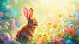 Fototapeta Na drzwi - watercolor illustration of a cute Easter bunny